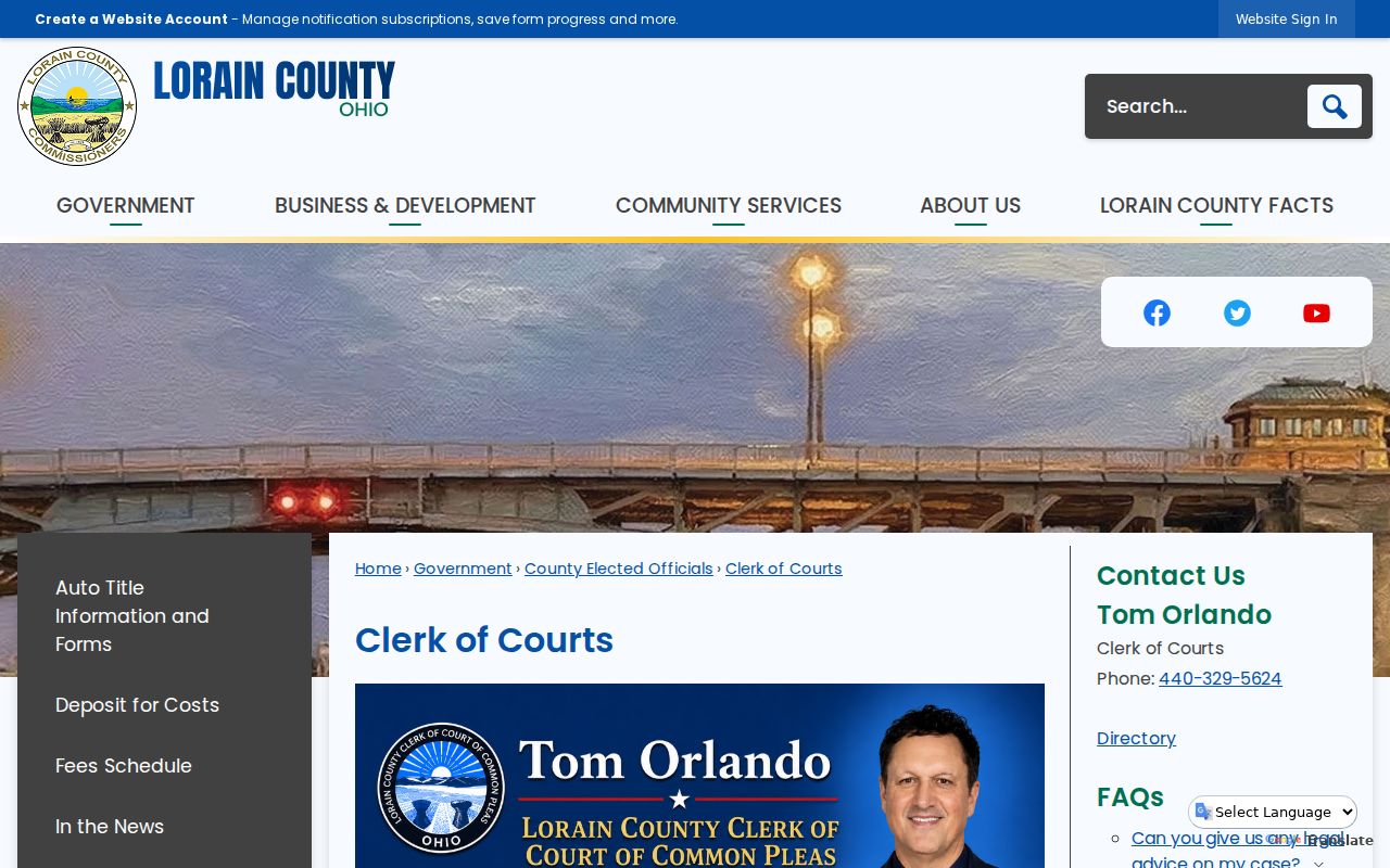 North Ridgeville residents directory Lorain County Clerk of Courts route