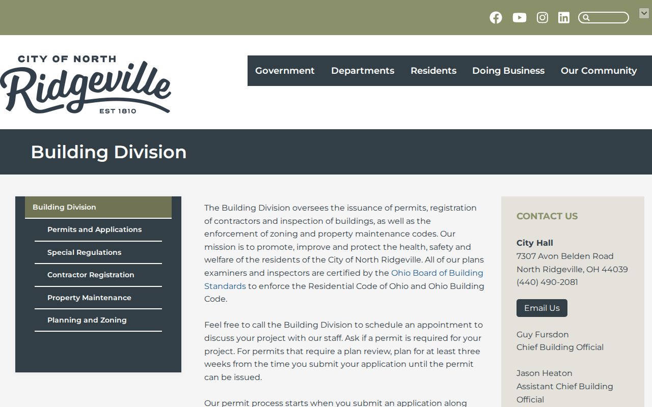 North Ridgeville street directory Building Division address records
