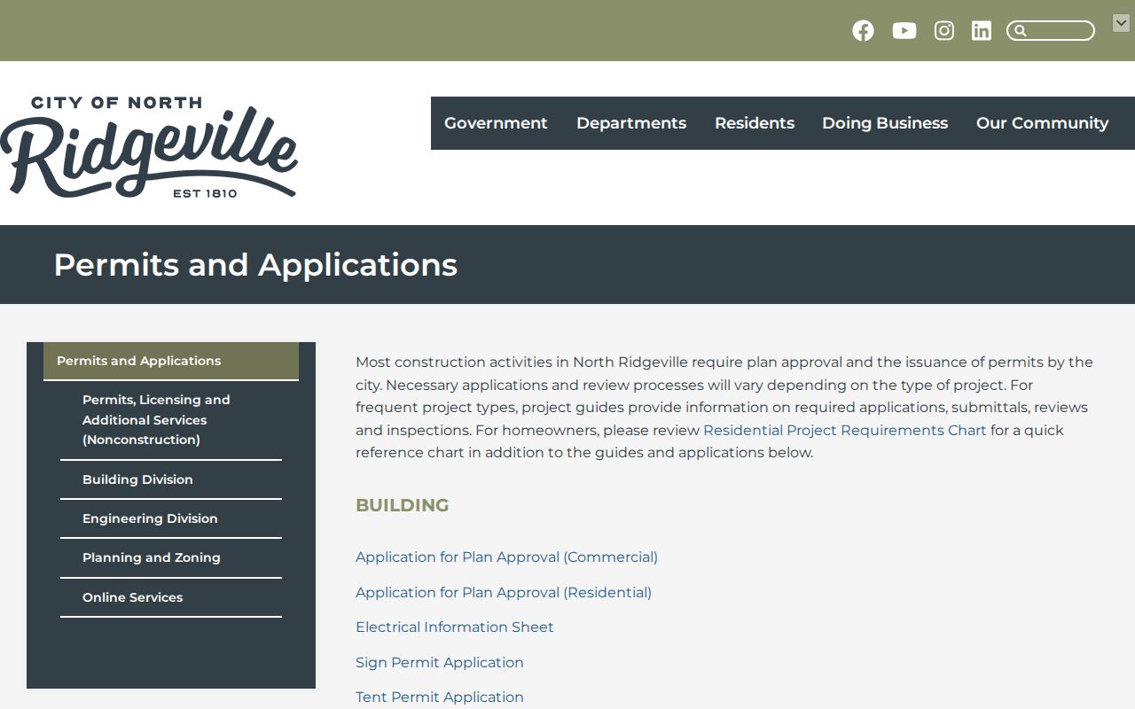 North Ridgeville street directory permits and applications source