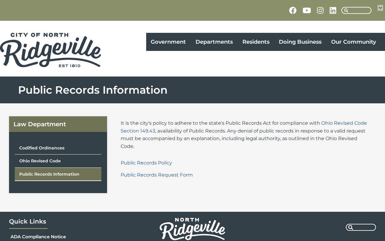 North Ridgeville street directory public records request source