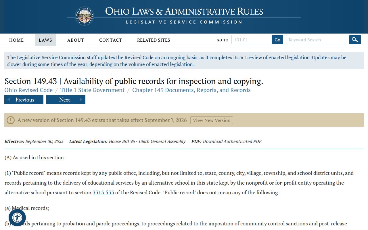 North Ridgeville resident lookup Ohio Public Records Act reference