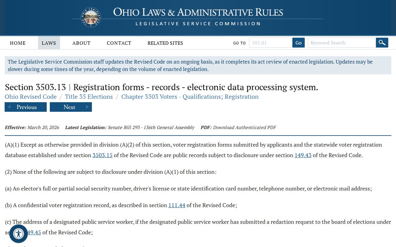 North Ridgeville resident lookup Ohio voter record privacy law