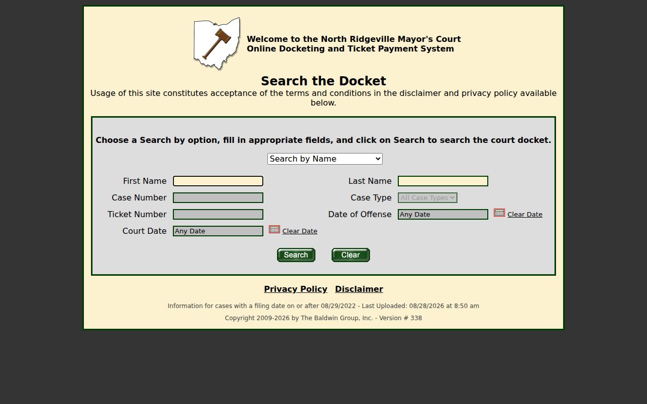 North Ridgeville resident lookup Mayor's Court docket fields
