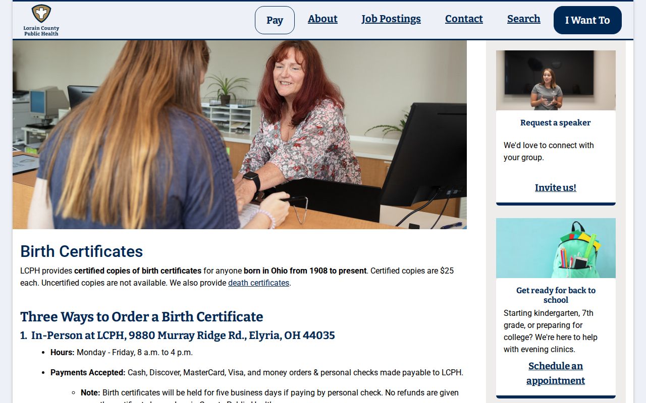 North Ridgeville resident lookup Lorain County birth certificate ordering route